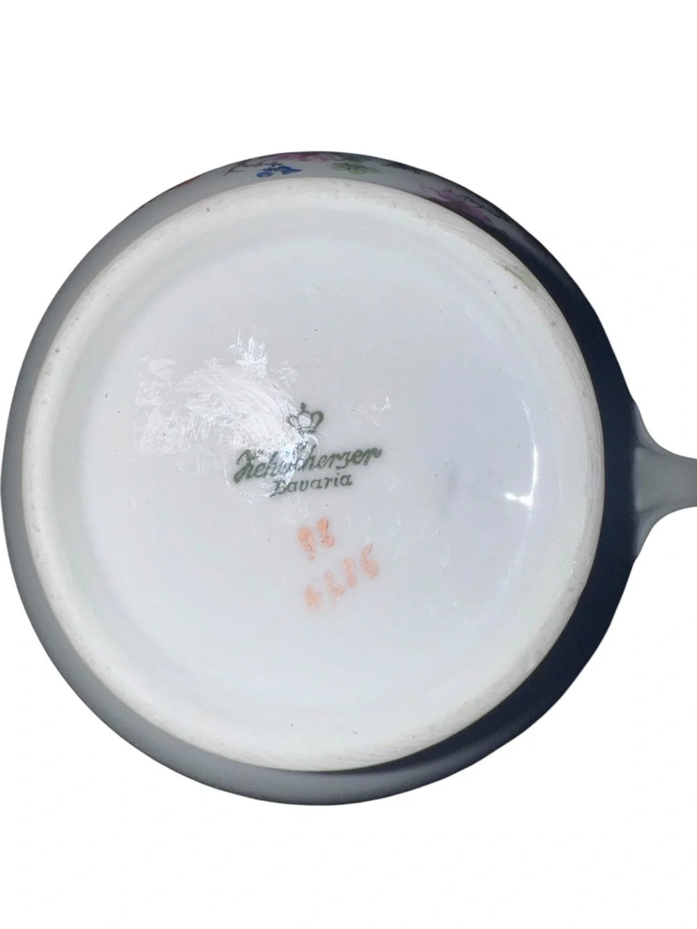 Vintage Bavaria Floral Porcelain Creamer Silver Trim Crown Marked